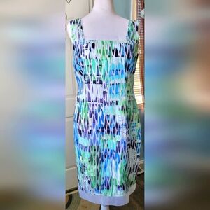 Cartise Midi Shift Dress Women's 6 Blue Green Mermaid Scales Lightweight Sheer